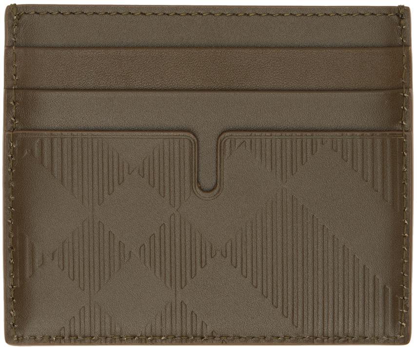 BURBERRY Brown Tall Embossed Check Card Holder In Military Product Image