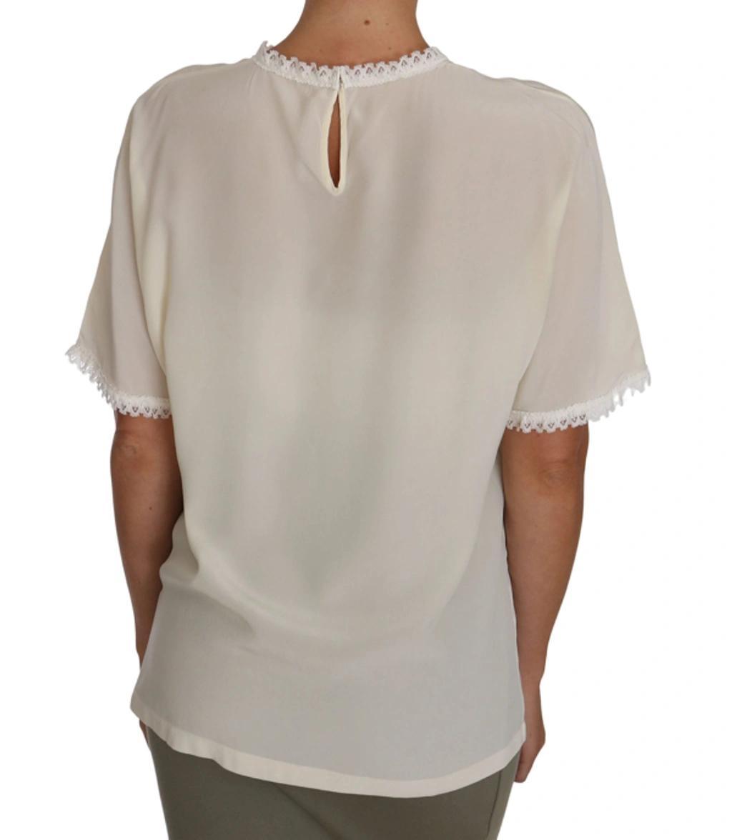 DOLCE & GABBANA White Cream Silk Lace Top Blouse T-shirt Product Image