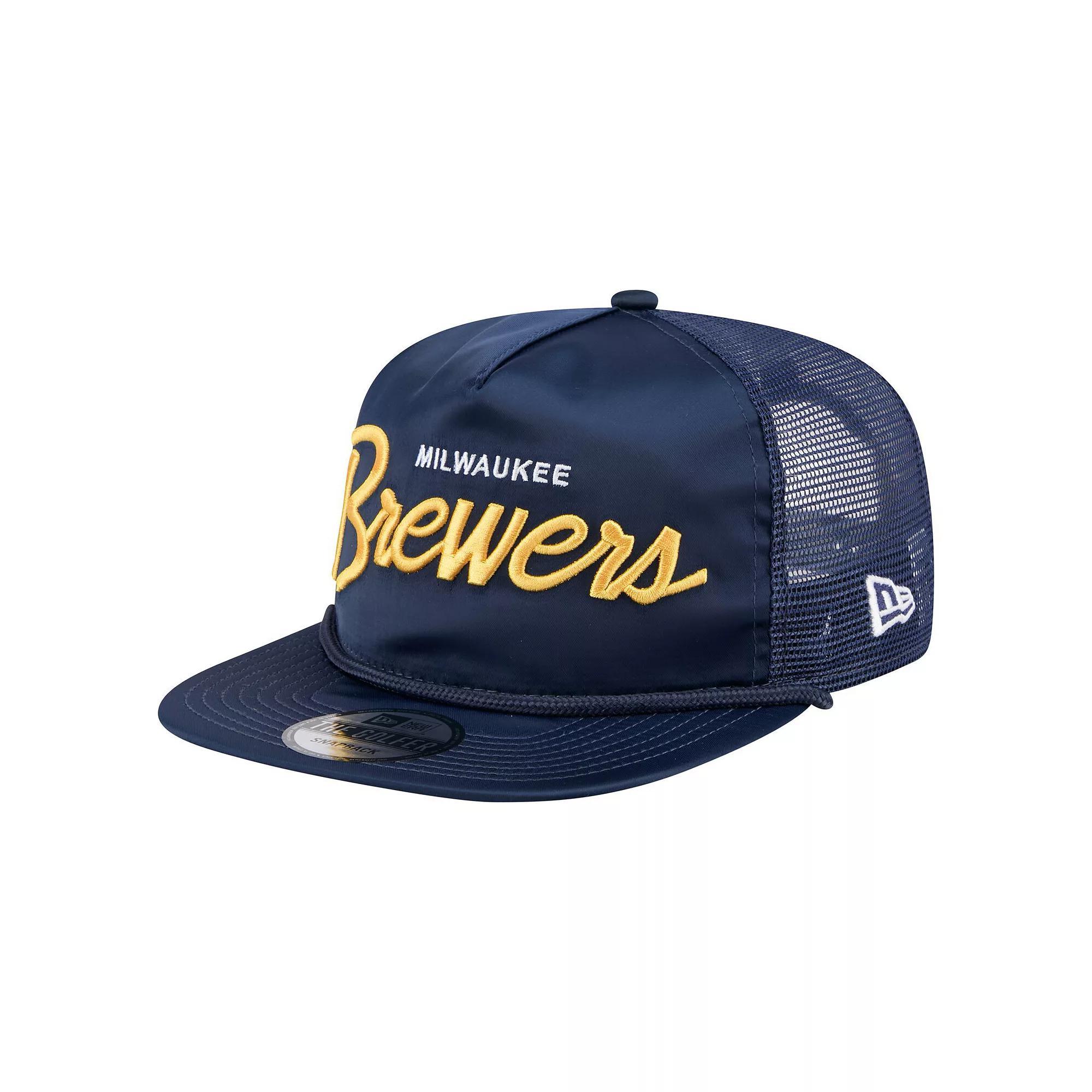 Men's New Era Navy Milwaukee Brewers Retro Satin Script Golfer Adjustable Hat, Blue Product Image