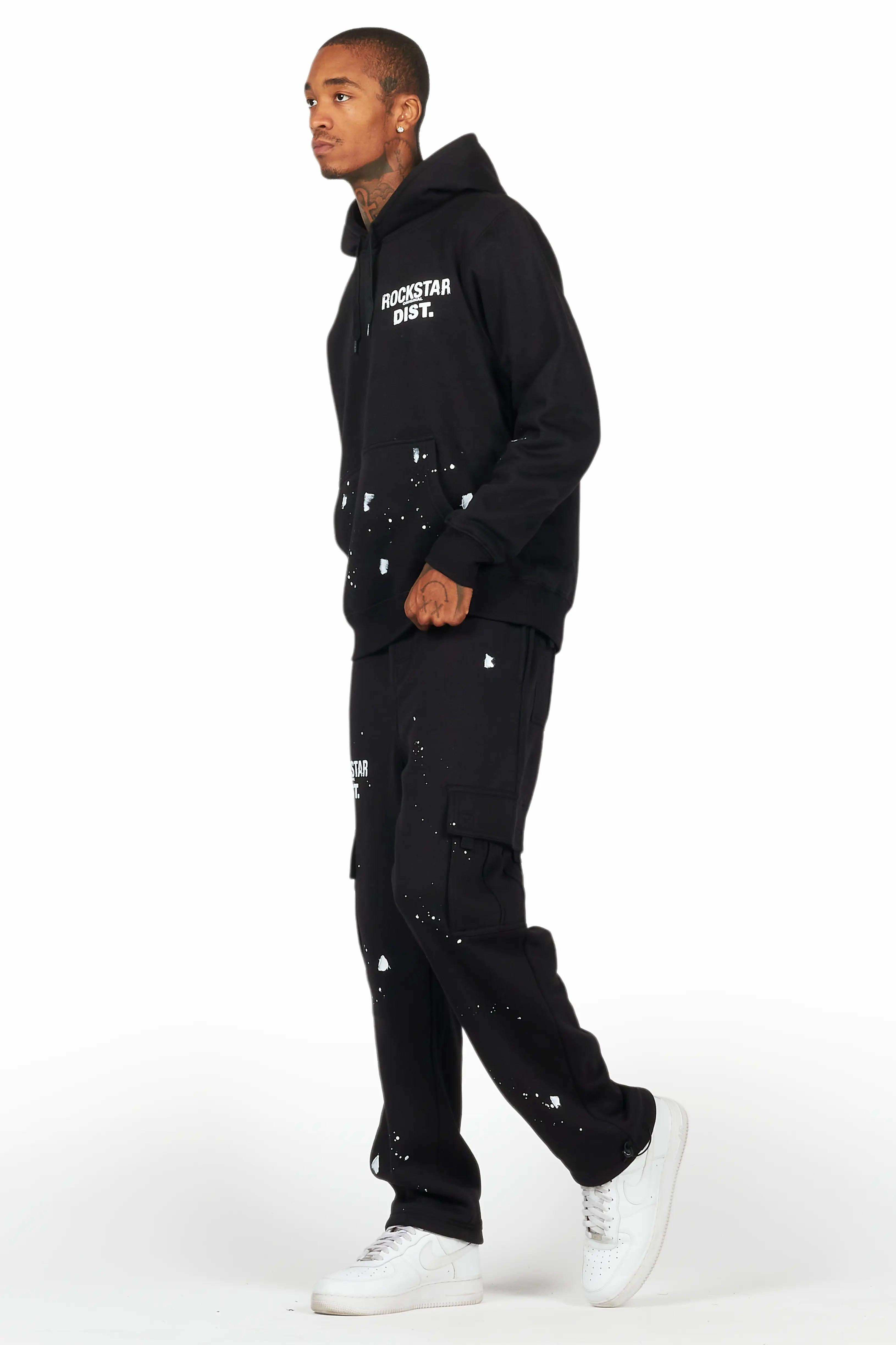 Raffer Black Hoodie/Cargo Sweat Pant Set Male Product Image