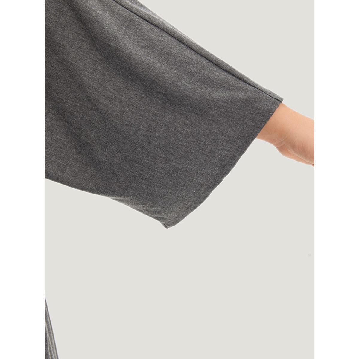 Plus Size Supersoft Essentials Plain Open Front Pocket Batwing Sleeve Kimono Women DarkGray Casual Plain Loose Pocket Dailywear Kimonos BloomChic 10/M Product Image