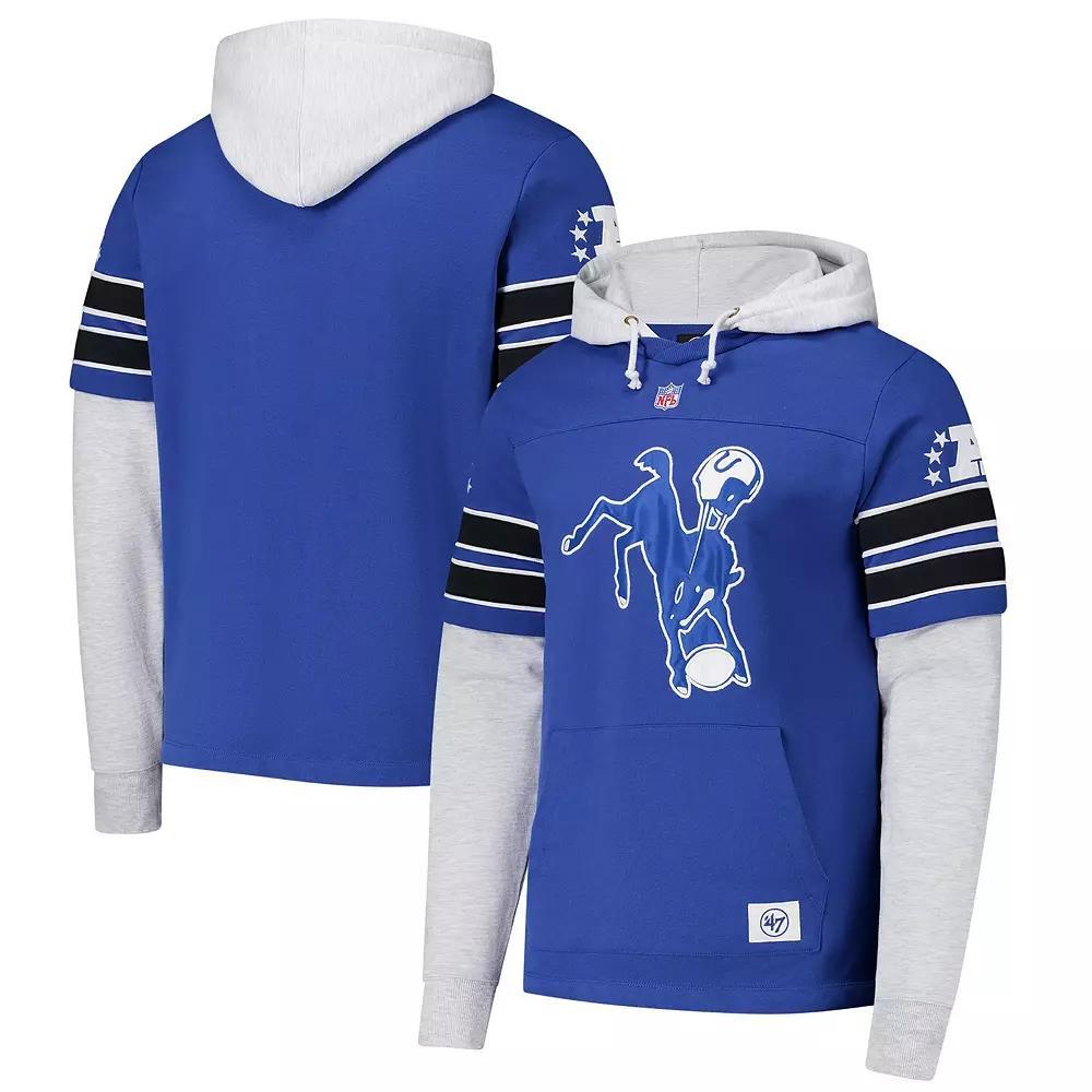Men's '47 Royal Indianapolis Colts Double Header Blitz Throwback Cornerback Pullover Hoodie,  Product Image