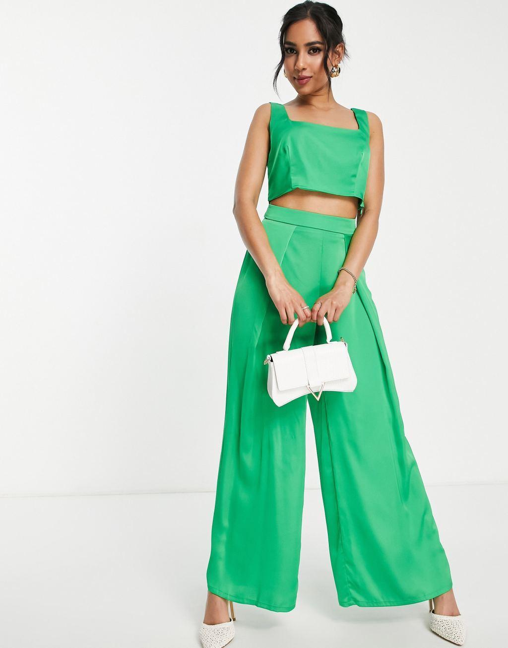 Collective the Label Petite exclusive square neck crop top in bold green - part of a set Product Image