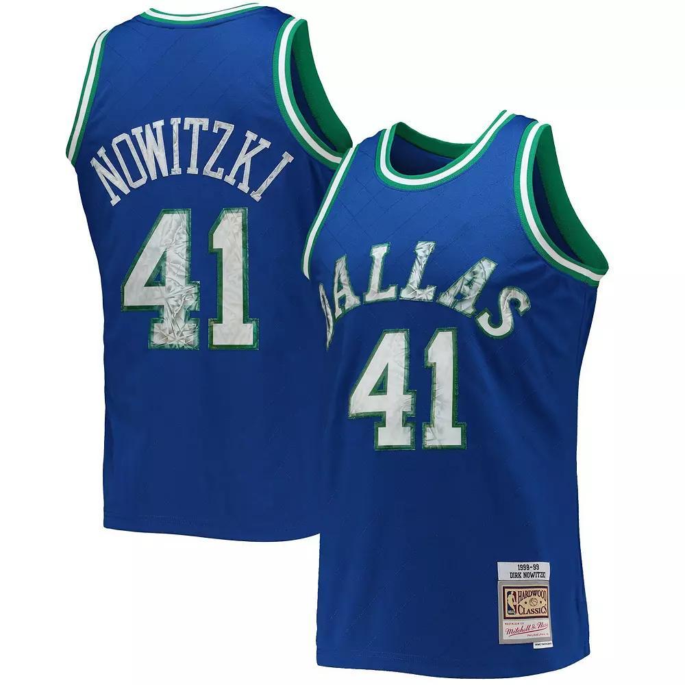 Men's Mitchell & Ness Dirk Nowitzki Blue Dallas Mavericks 1998-99 Hardwood Classics 75th Anniversary Diamond Swingman Jersey, Size: Small Product Image