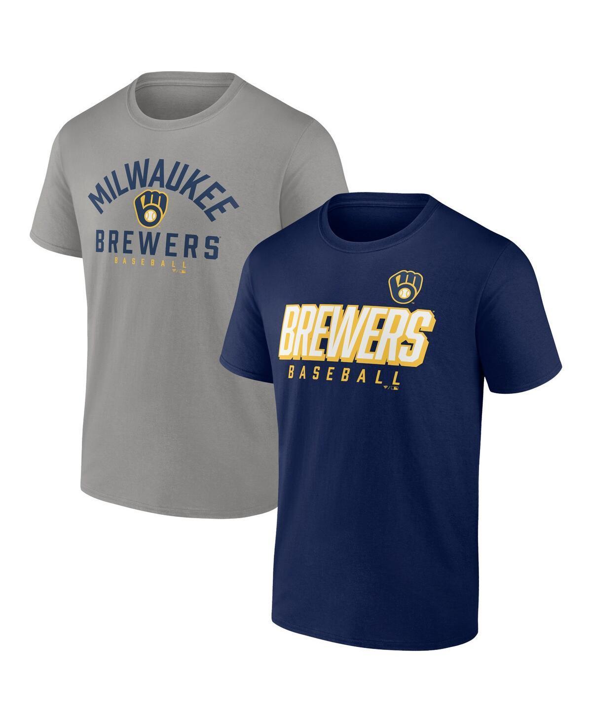 Mens Fanatics Branded /Gray Milwaukee Brewers Player Pack T-Shirt Combo Set Blue Product Image