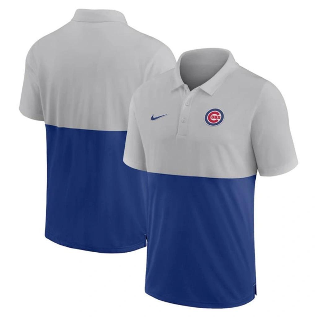 NIKE Men's  Silver, Royal Chicago Cubs Team Baseline Striped Performance Polo Shirt In Silver,royal Product Image