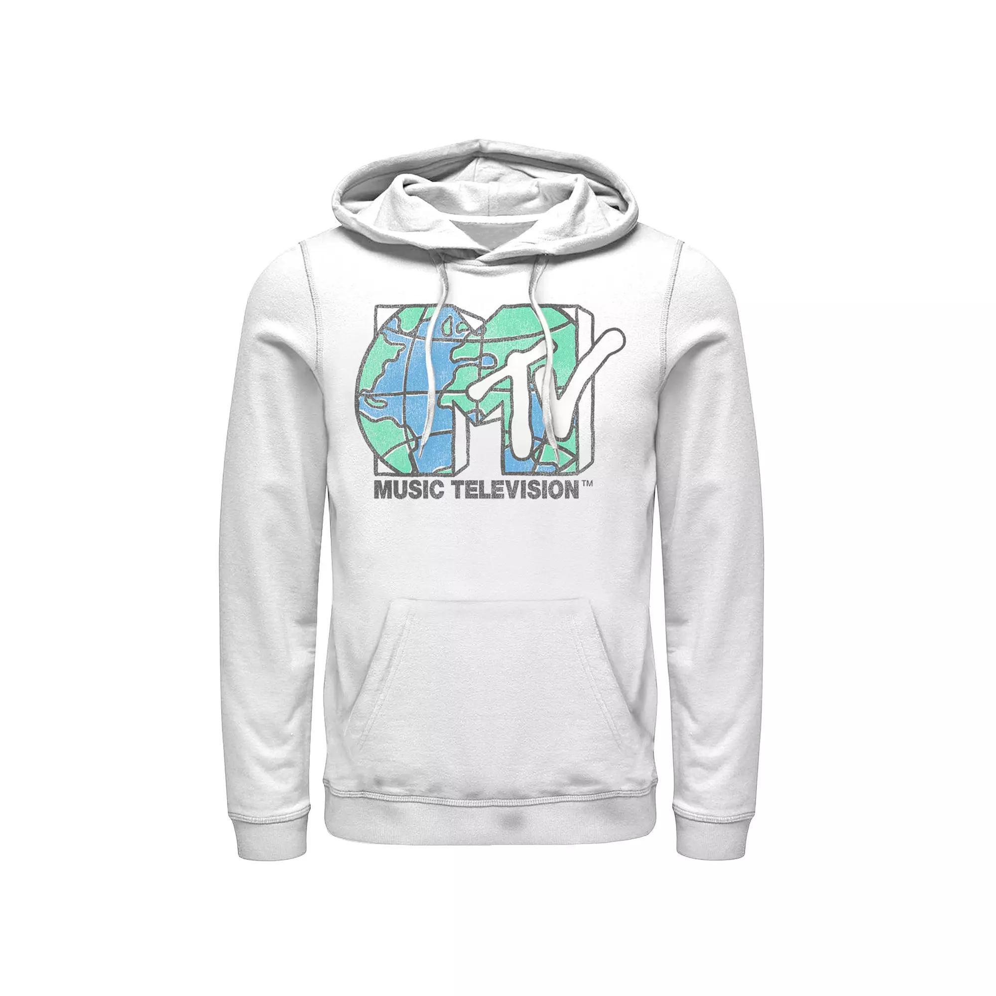 Men's MTV Logo World Globe Hoodie, Size: XL, White Product Image