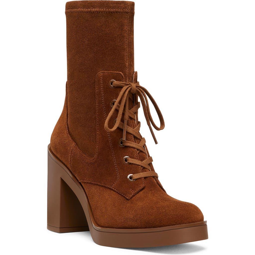 STUART WEITZMAN Everitt Stretch Suede Lace-up Booties In Coffee Tonal Product Image