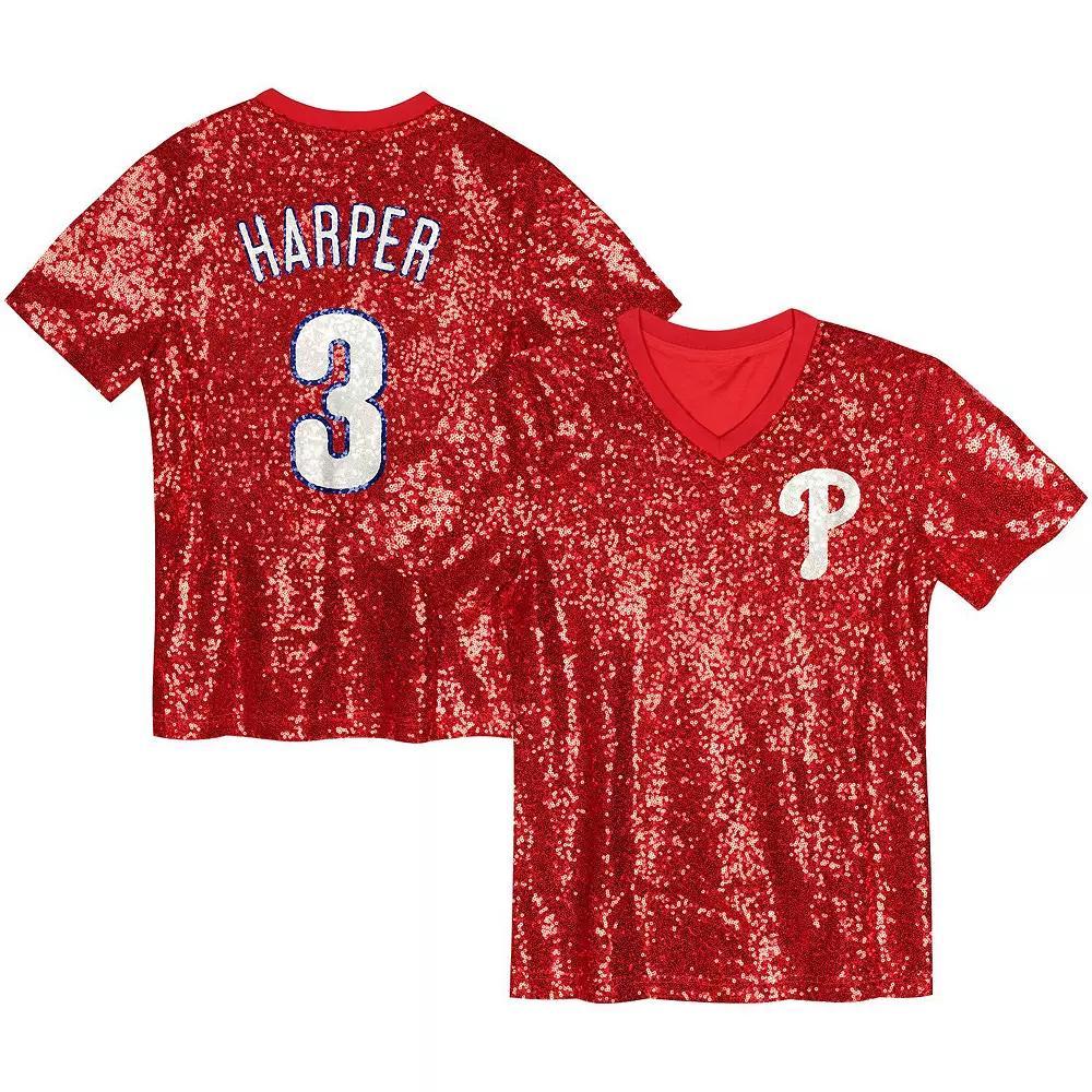 Juniors Bryce Harper Red Philadelphia Phillies Name & Number Sequin V-Neck Top, Women's,  Product Image