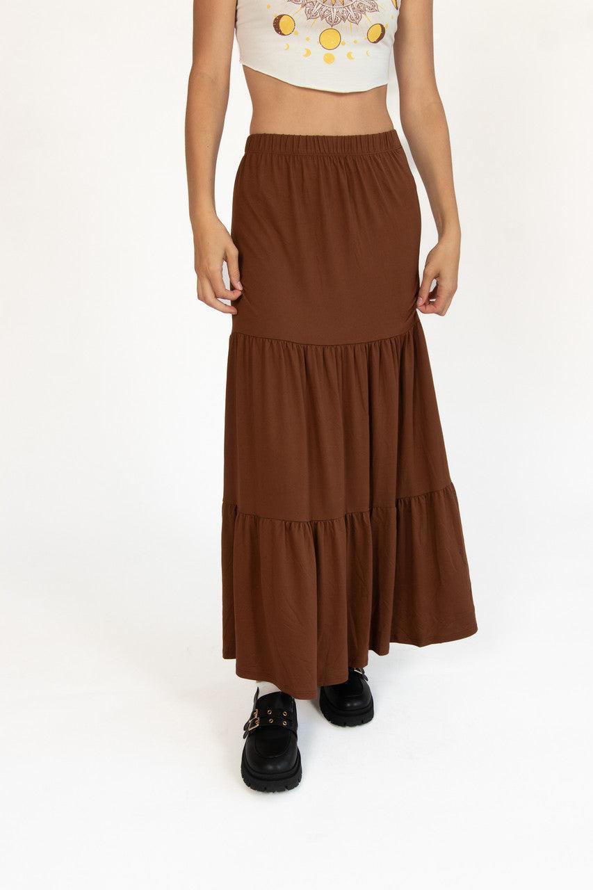 Chocolate Brushed Maxi Skirt Product Image