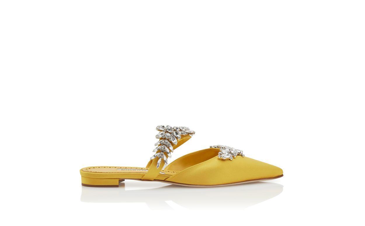 LURUMFLAT Yellow Satin Crystal Embellished Flat Mules Product Image