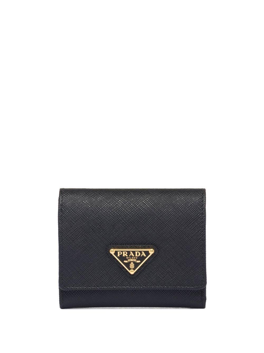 PRADA Logo-plaque Leather Wallet In Black Product Image