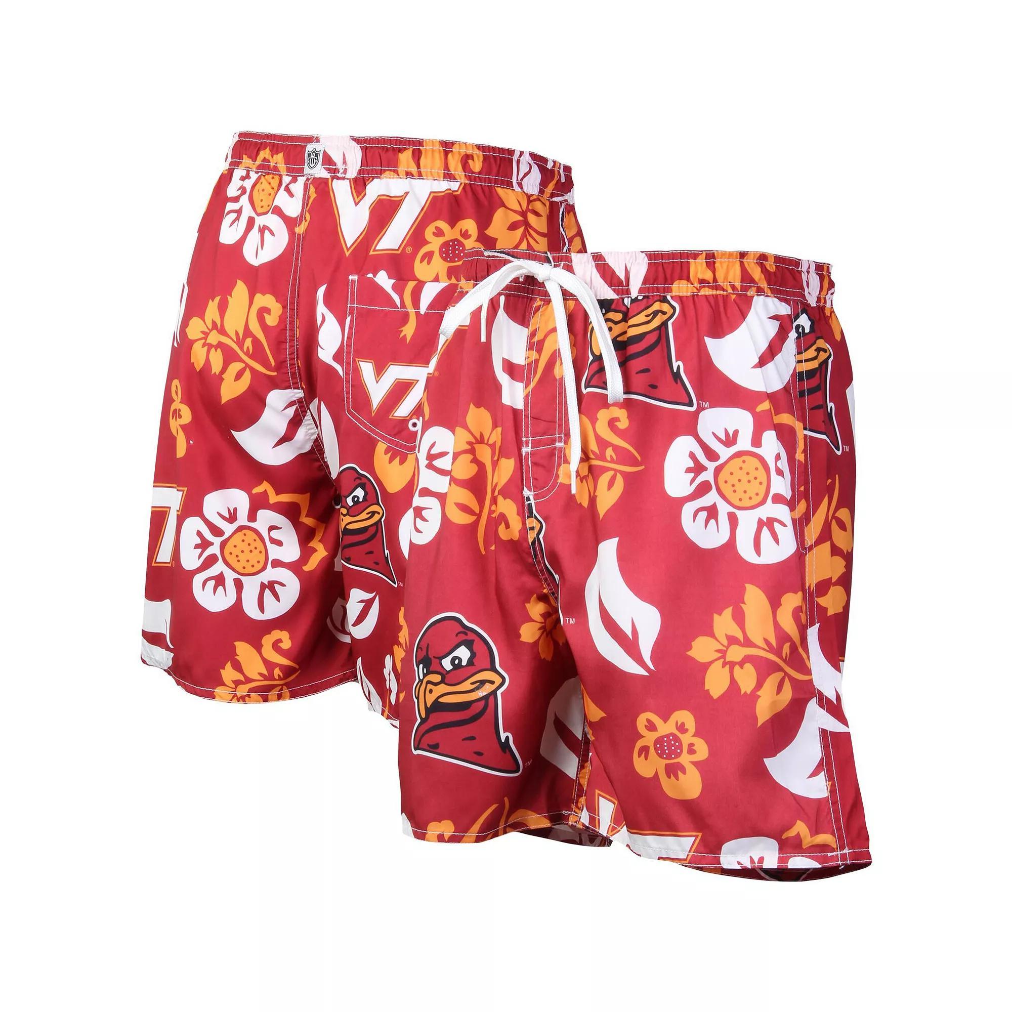 Mens Wes & Willy Maroon Virginia Tech Hokies Floral Volley Logo Swim Trunks Product Image