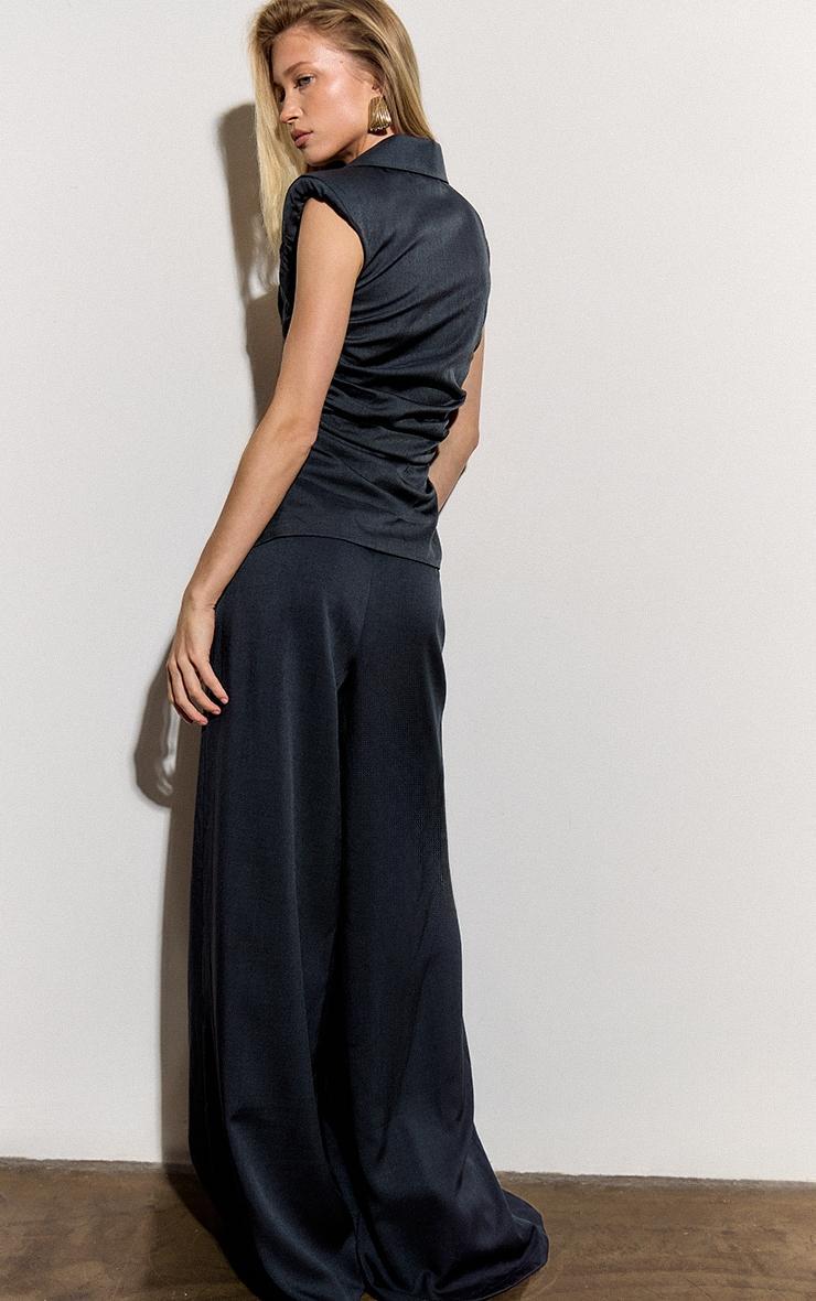 Navy Pleated High Rise Wide Leg Pants Product Image