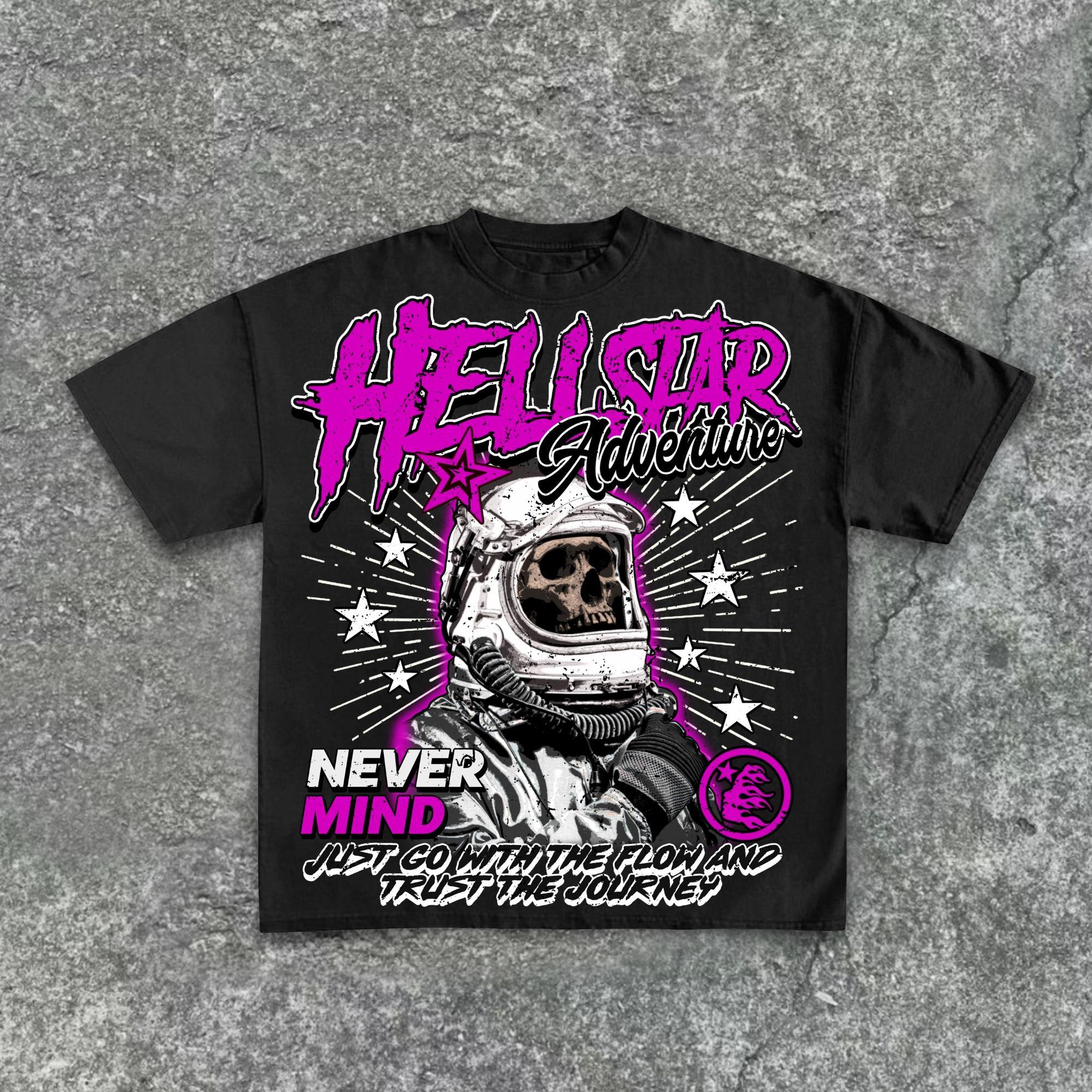 Hellstar-Skull Astronaut Vintage Pattern Print Cotton T-Shirt Product Image