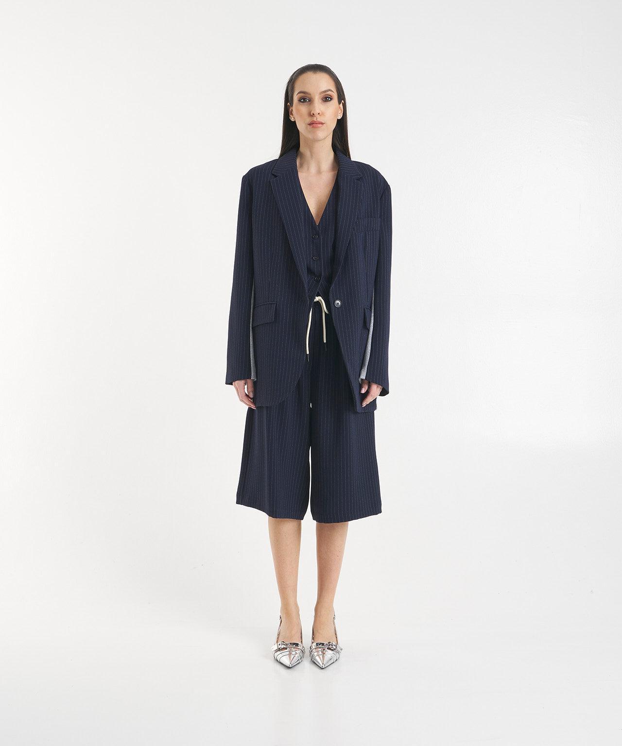 Single-breasted blazer with contrasting material Product Image