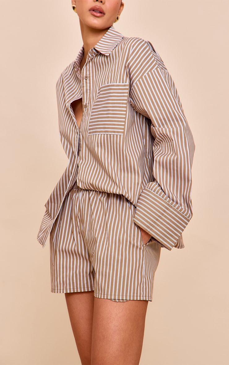 Olive Pinstripe Woven Elastic Waist Floaty Shorts Product Image