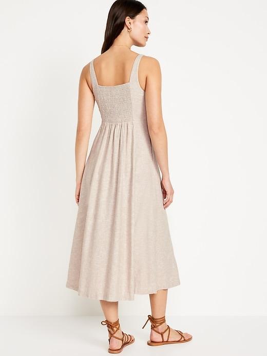 Fit &amp; Flare Linen-Blend Midi Dress Product Image