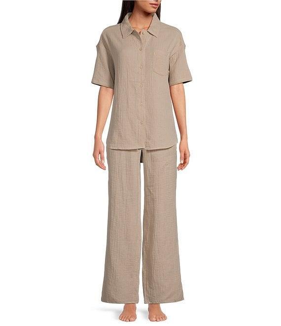 UGG Embrook Cotton Gauze Chest Pocket Button-Front Notch Collar Coordinating Lounge Top Product Image