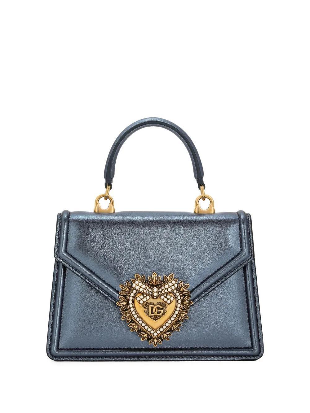 DOLCE & GABBANA Small Devotion Leather Bag In Blue Product Image