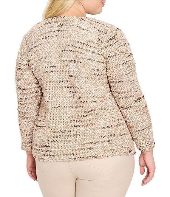 NIC + ZOE Plus Tonal Mix Knit Round Neck Bracelet Sleeve Hook Front Jacket Product Image