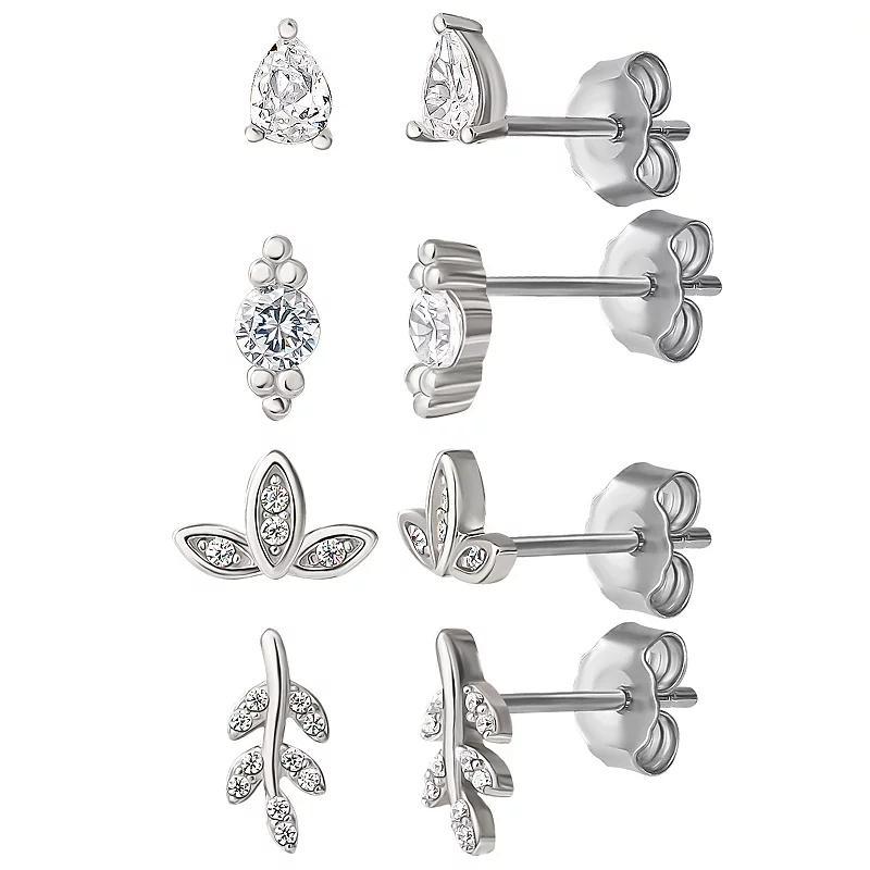 Style Your Way Cubic Zirconia Stud Earrings 4-Piece Set, Womens, Silver Tone Product Image