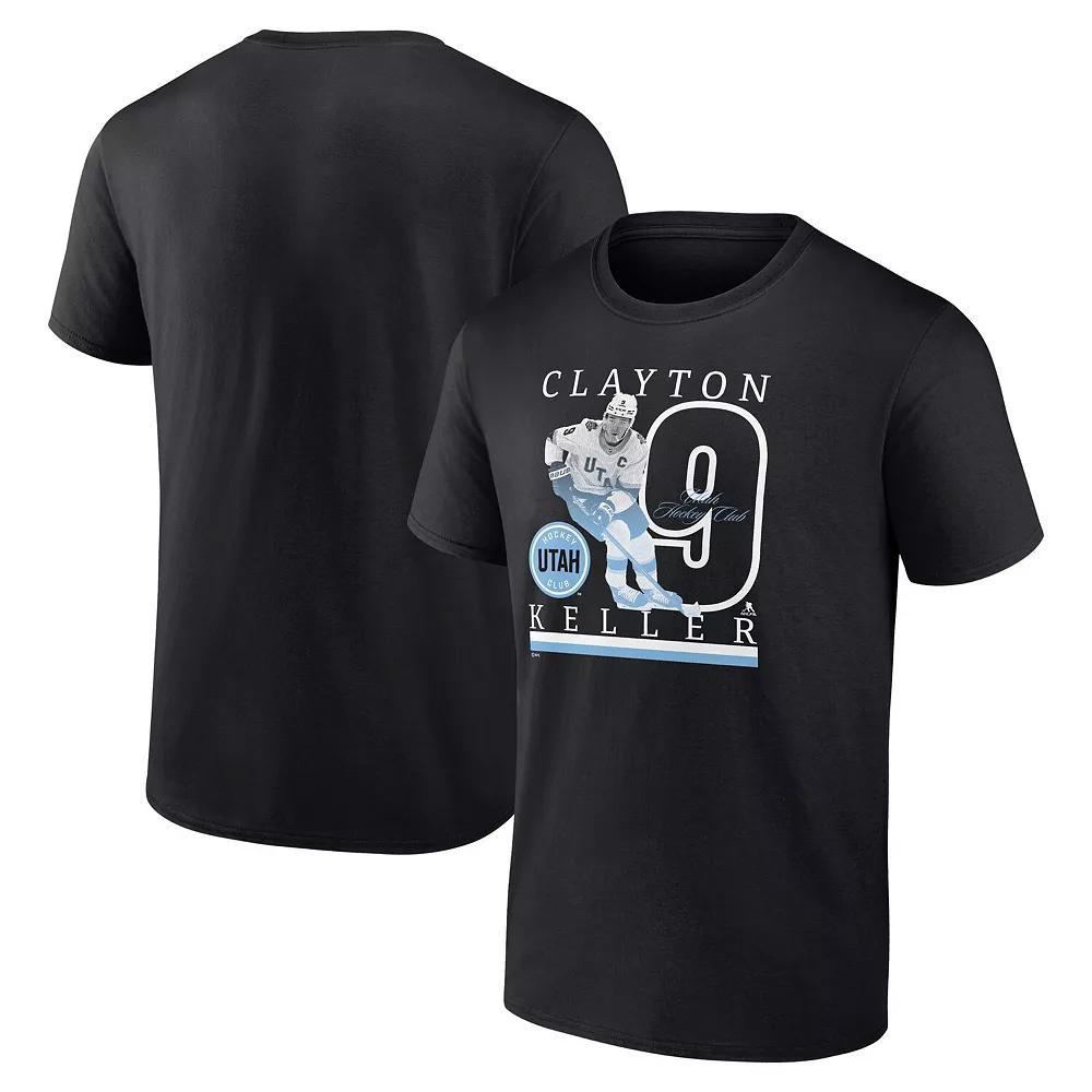 Men's Fanatics Clayton Keller Black Utah Hockey Club Authentic Stack Name & Number T-Shirt,  Product Image