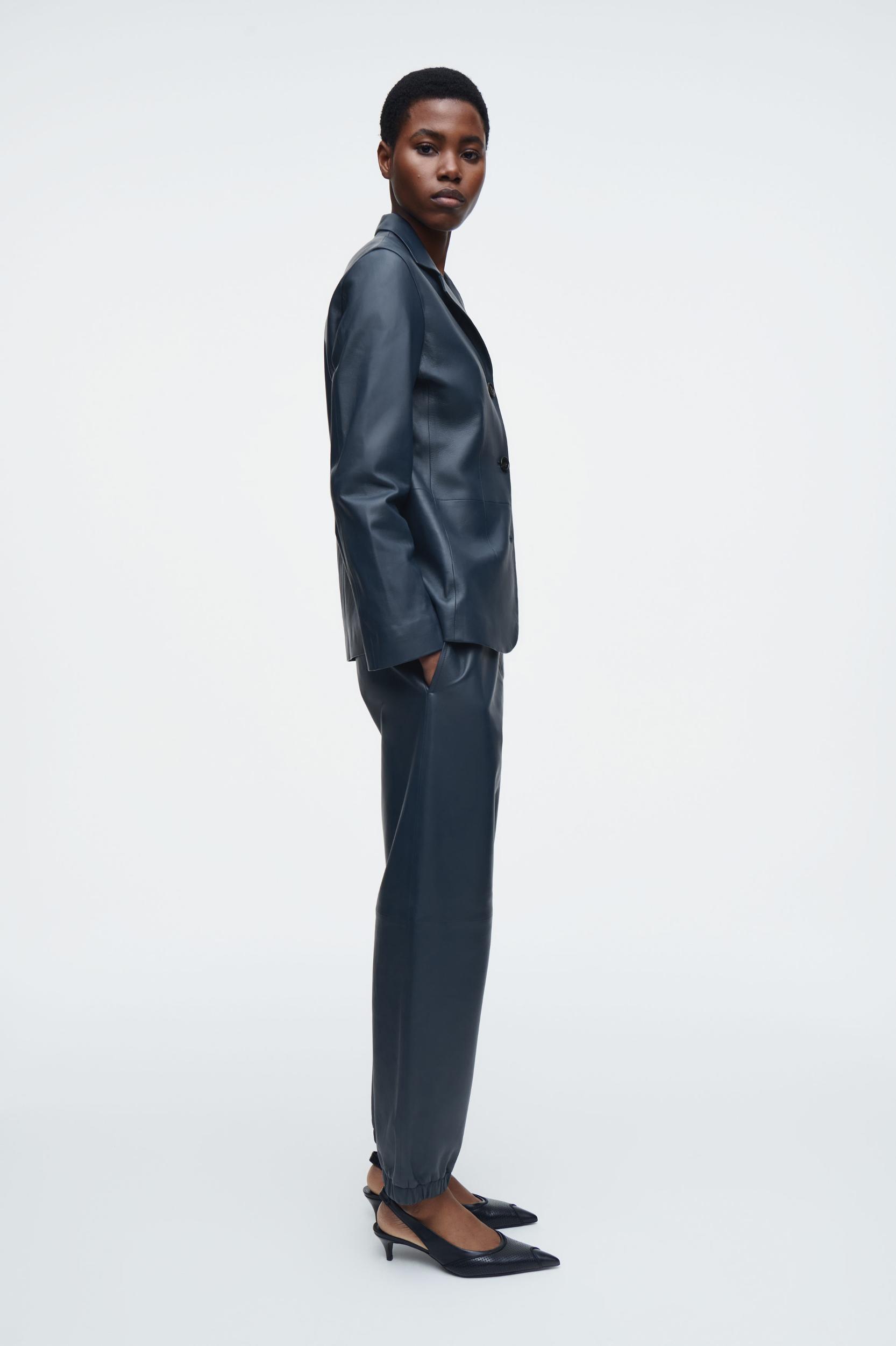 LEATHER SINGLE-BREASTED BLAZER Product Image