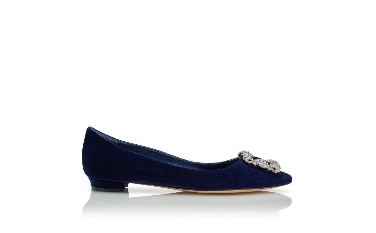 HANGISIFLAT Navy Blue Velvet Jewel Buckle Flat Pumps Product Image