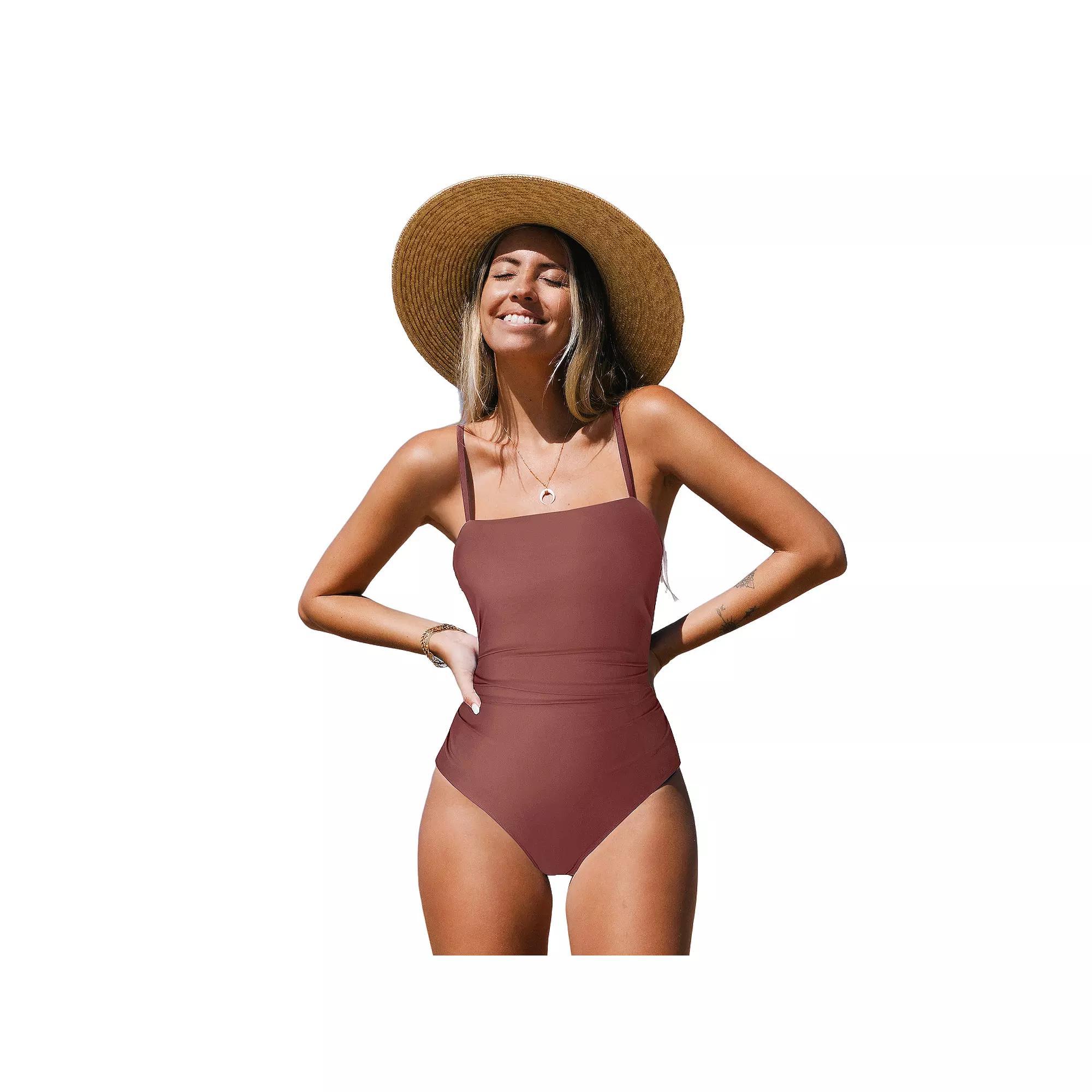 Women's Cupshe Sandy Shirred Strappy Cutout One Piece Swimsuit, Size: XS Product Image
