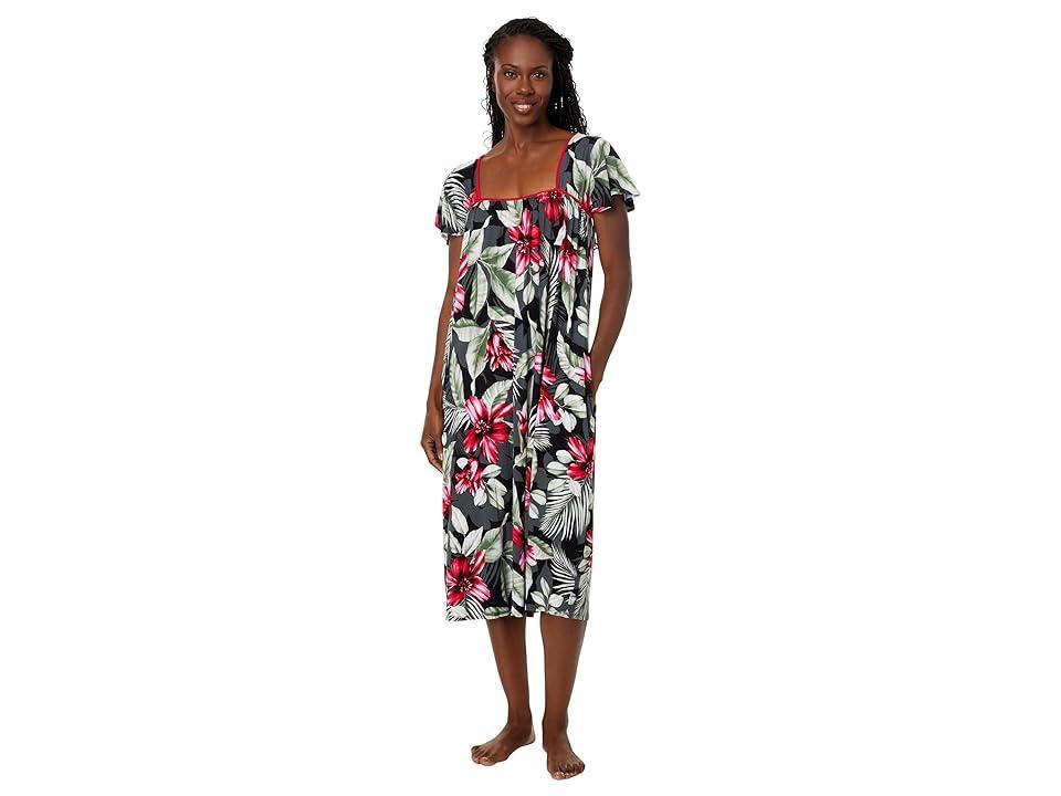 Tommy Bahama Short Sleeve Maxi Gown (Black Tropical) Women's Pajama Product Image