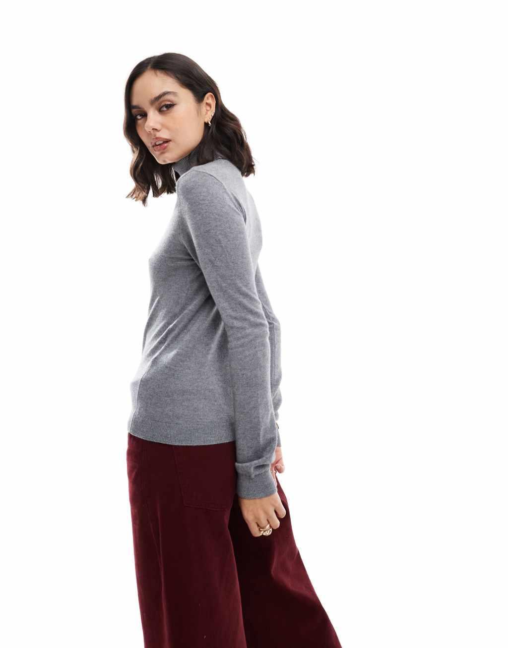 Vero Moda high neck knitted sweater in medium gray melange Product Image