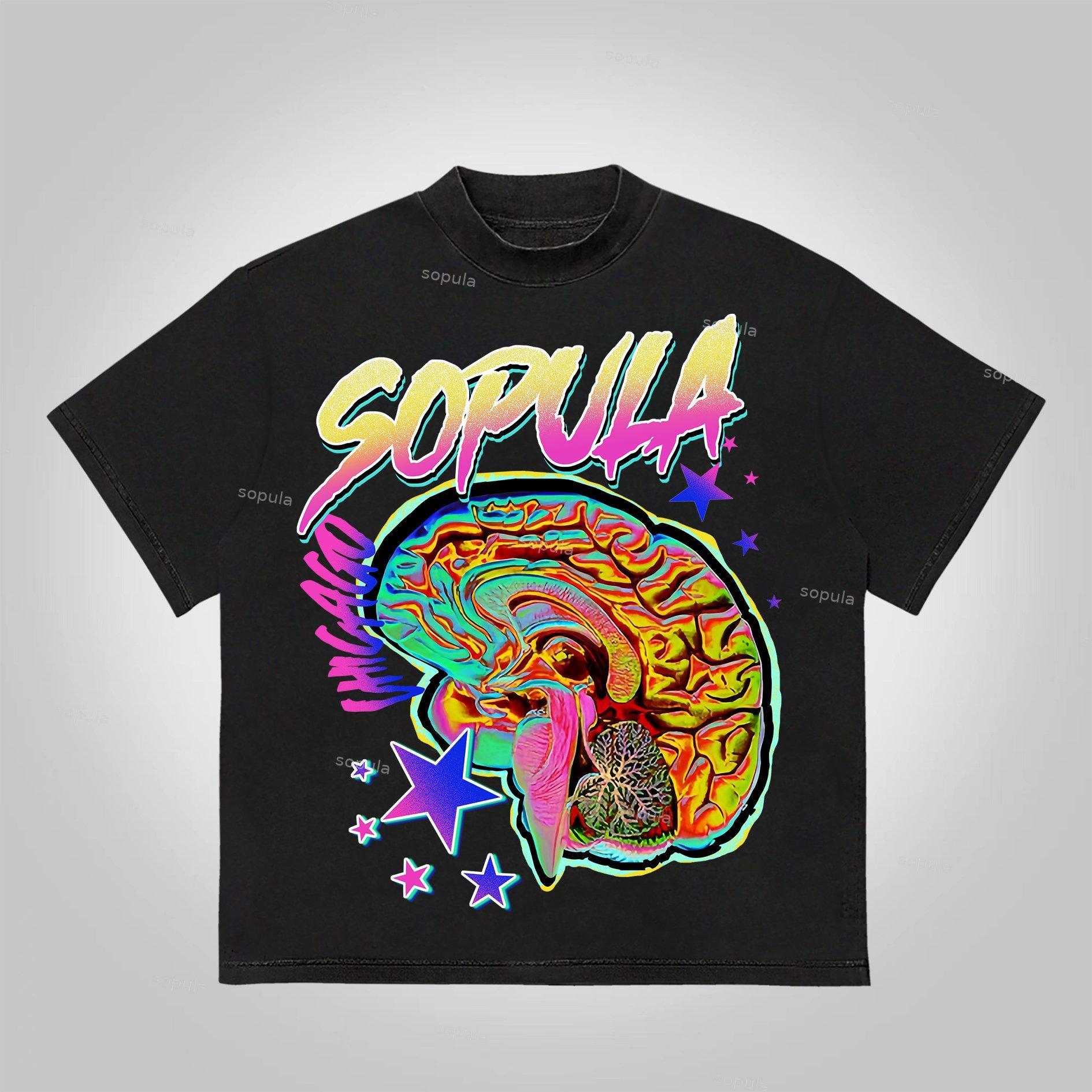 Sopula Studio Fun Color Brain Graphic Print Cotton T-Shirt Product Image