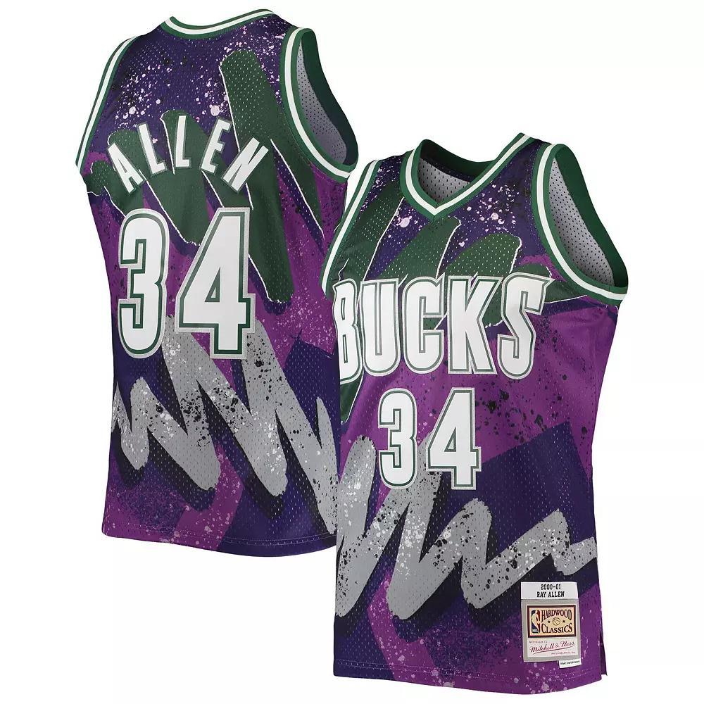 Men's Mitchell & Ness Ray Allen Purple Milwaukee Bucks Hardwood Classics 2000/01 Hyper Hoops Swingman Jersey, Size: XL Product Image