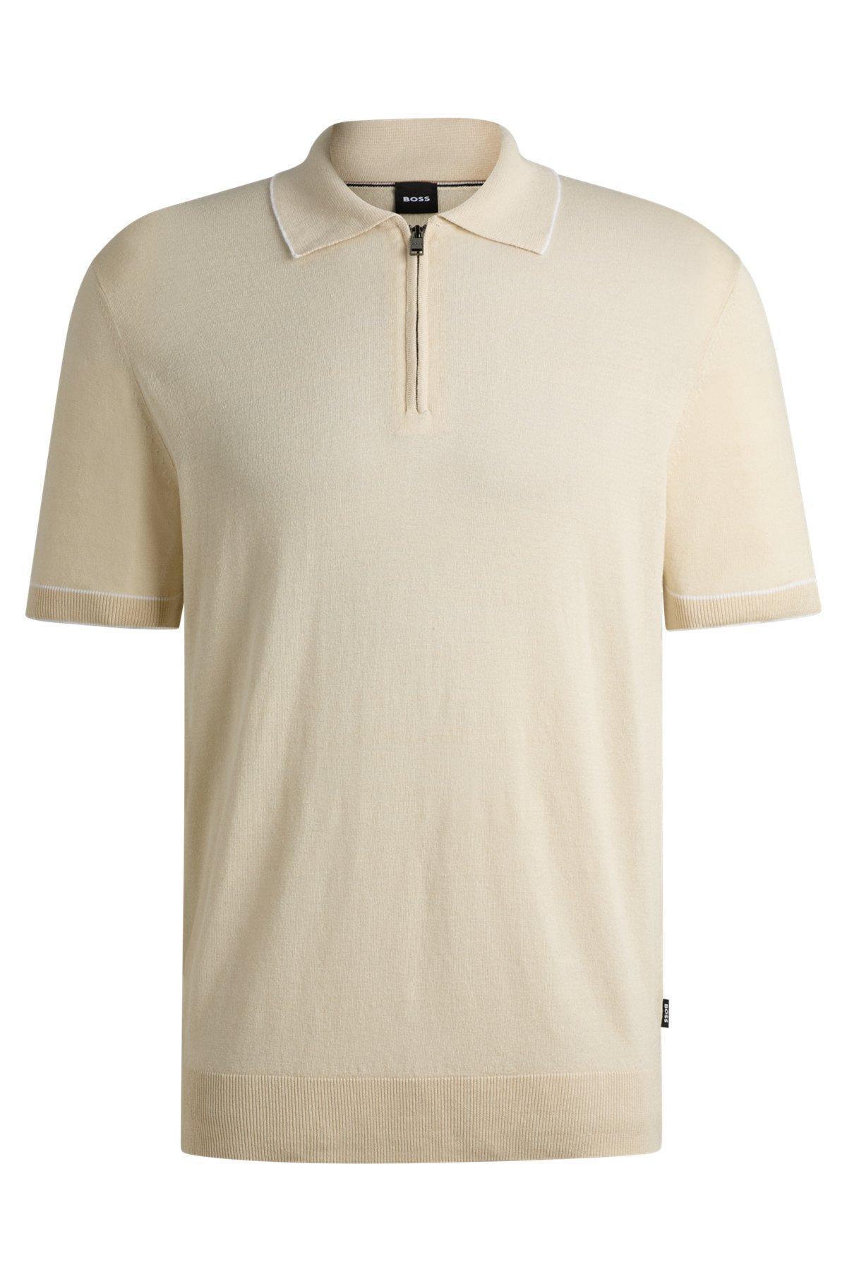 BOSS - Linen-blend sweater with zip placket - White Product Image