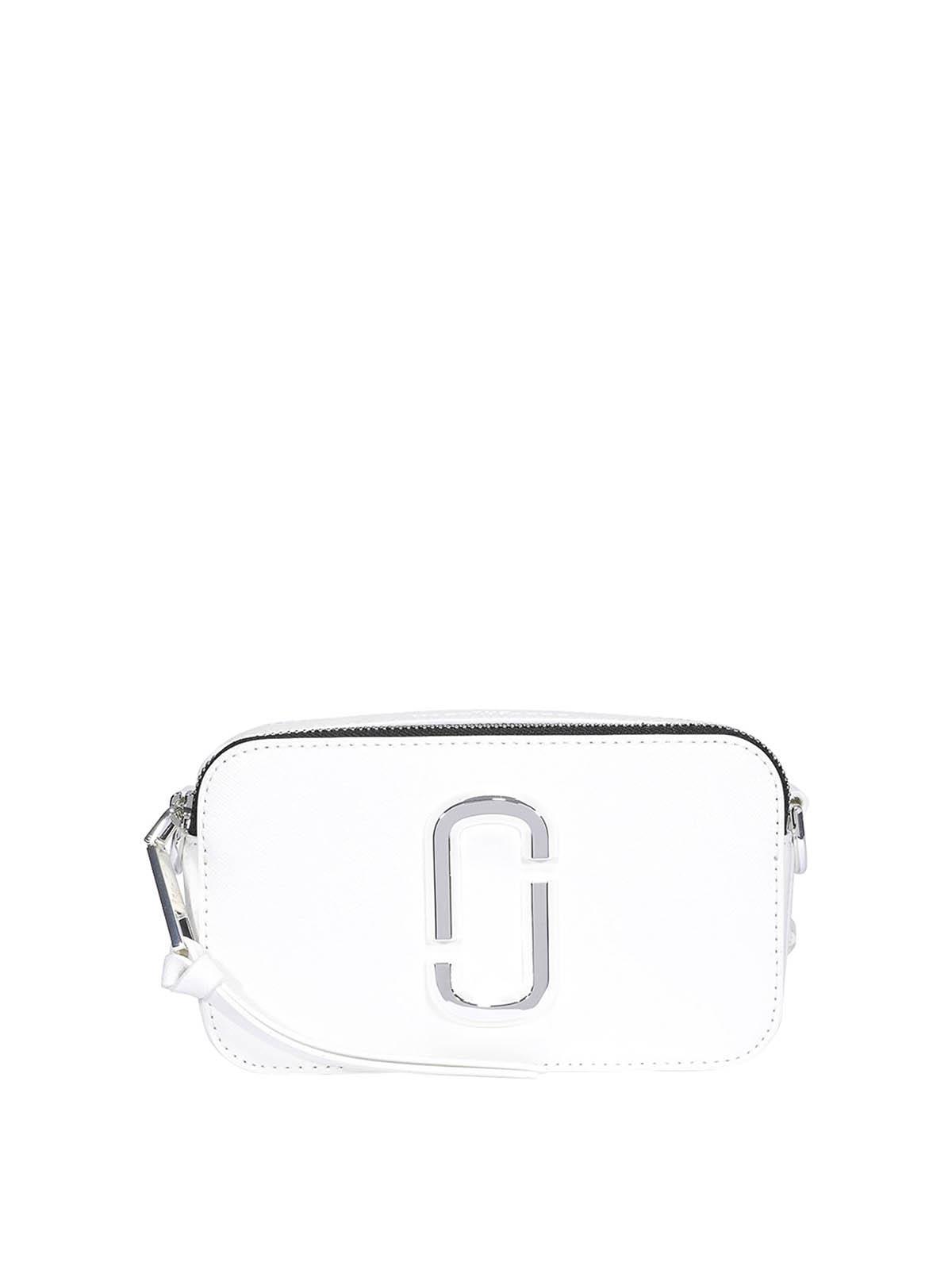 MARC JACOBS The Snapshot Saffiano Leather Cross Body Bag In White Product Image