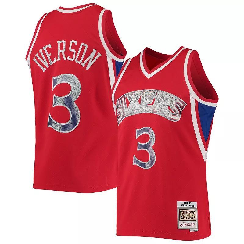 Men's Mitchell & Ness Allen Iverson Red Philadelphia 76ers 1996-97 Hardwood Classics 75th Anniversary Diamond Swingman Jersey, Size: XL, 76r Red Product Image