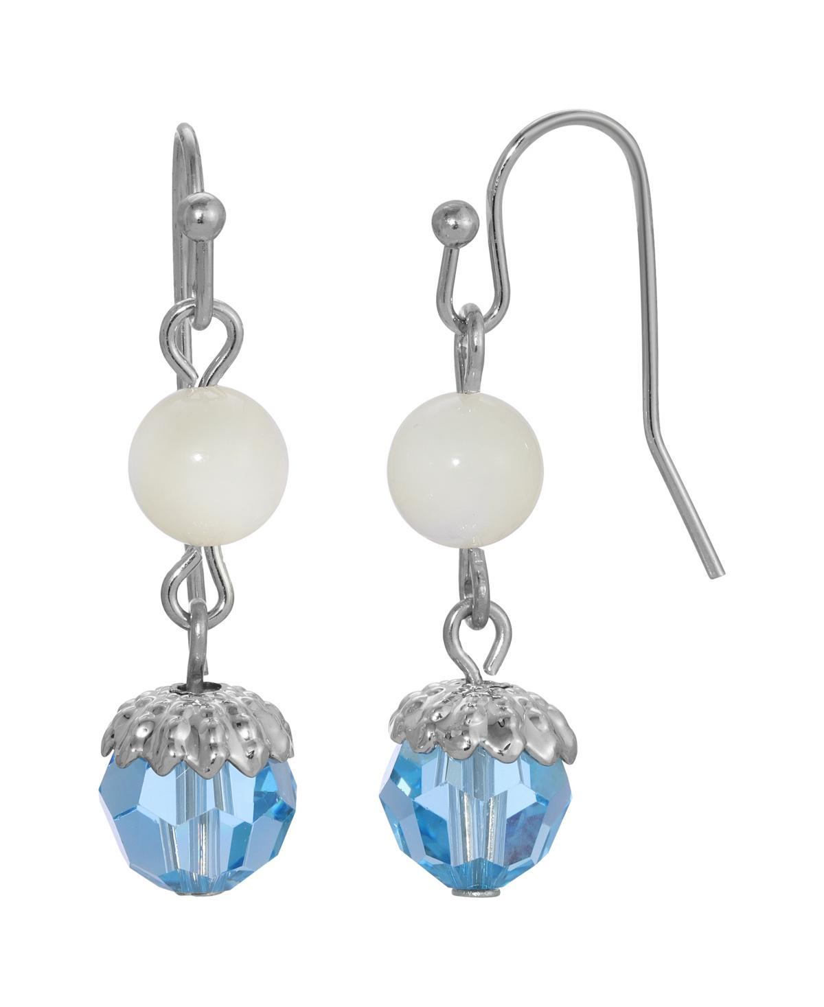 1928 Silver Tone Simulated Mother Of Pearl With Aqua Bead Drop Earrings, Womens, White Product Image