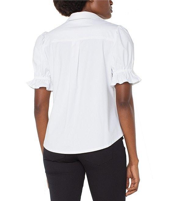 Liverpool Los Angeles Tech Knit Spread Collar Elbow-Length Puff Sleeve Button-Front Shirt Product Image