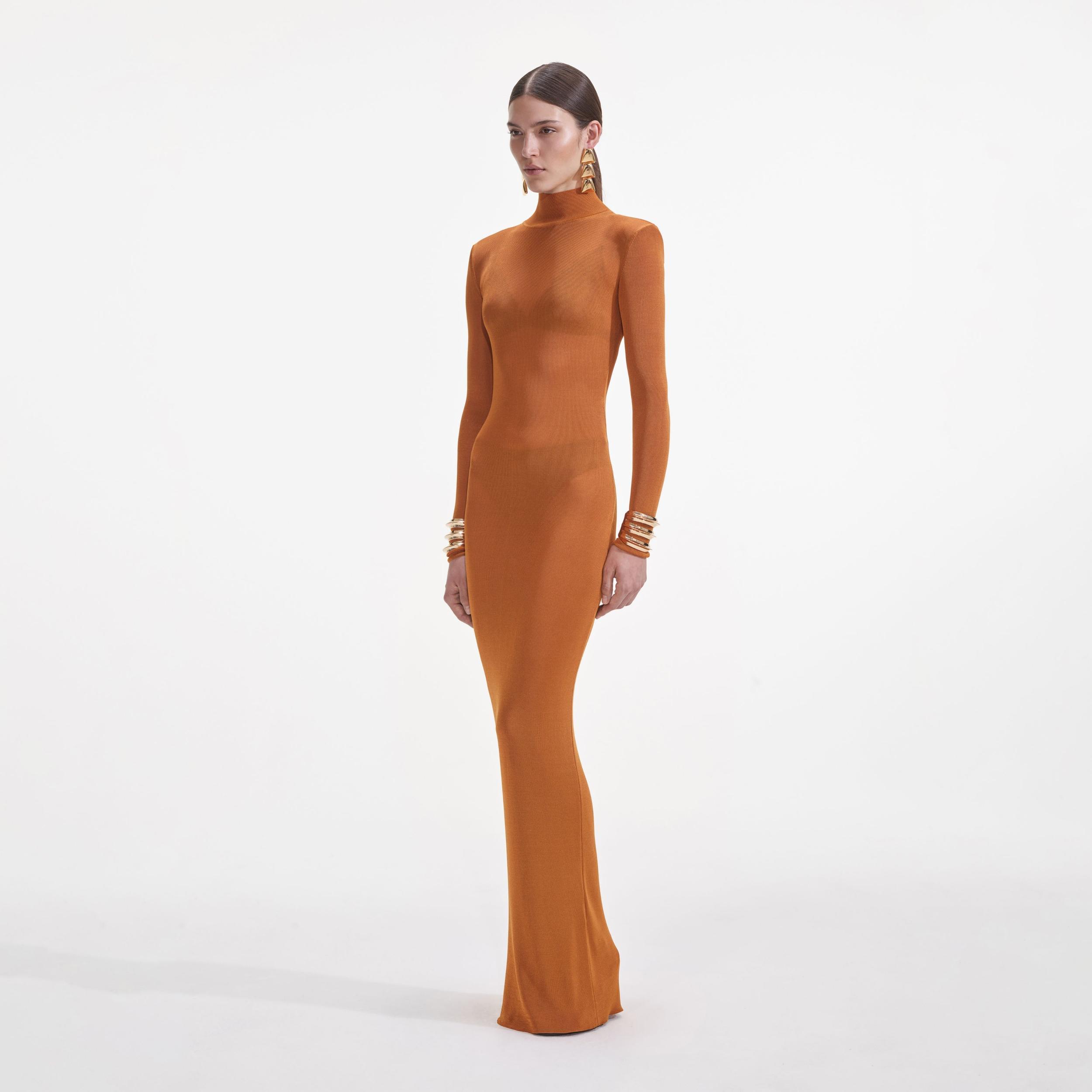 Burnt Orange Viscose Knit Maxi Dress Product Image