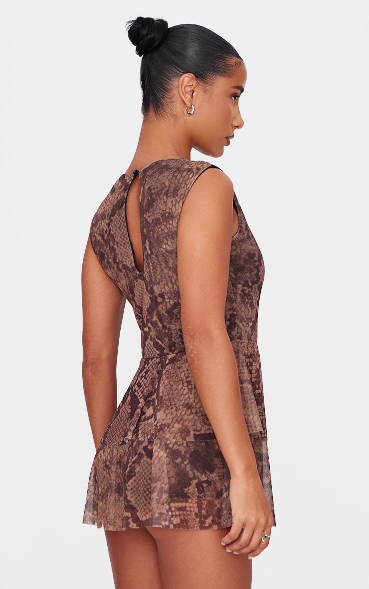 Brown Snake Print Mesh Rara Skort Romper Product Image