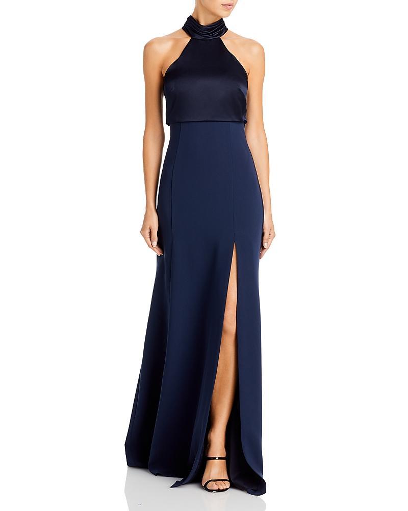 Alexandra Halter Trumpet Gown In Navy Product Image