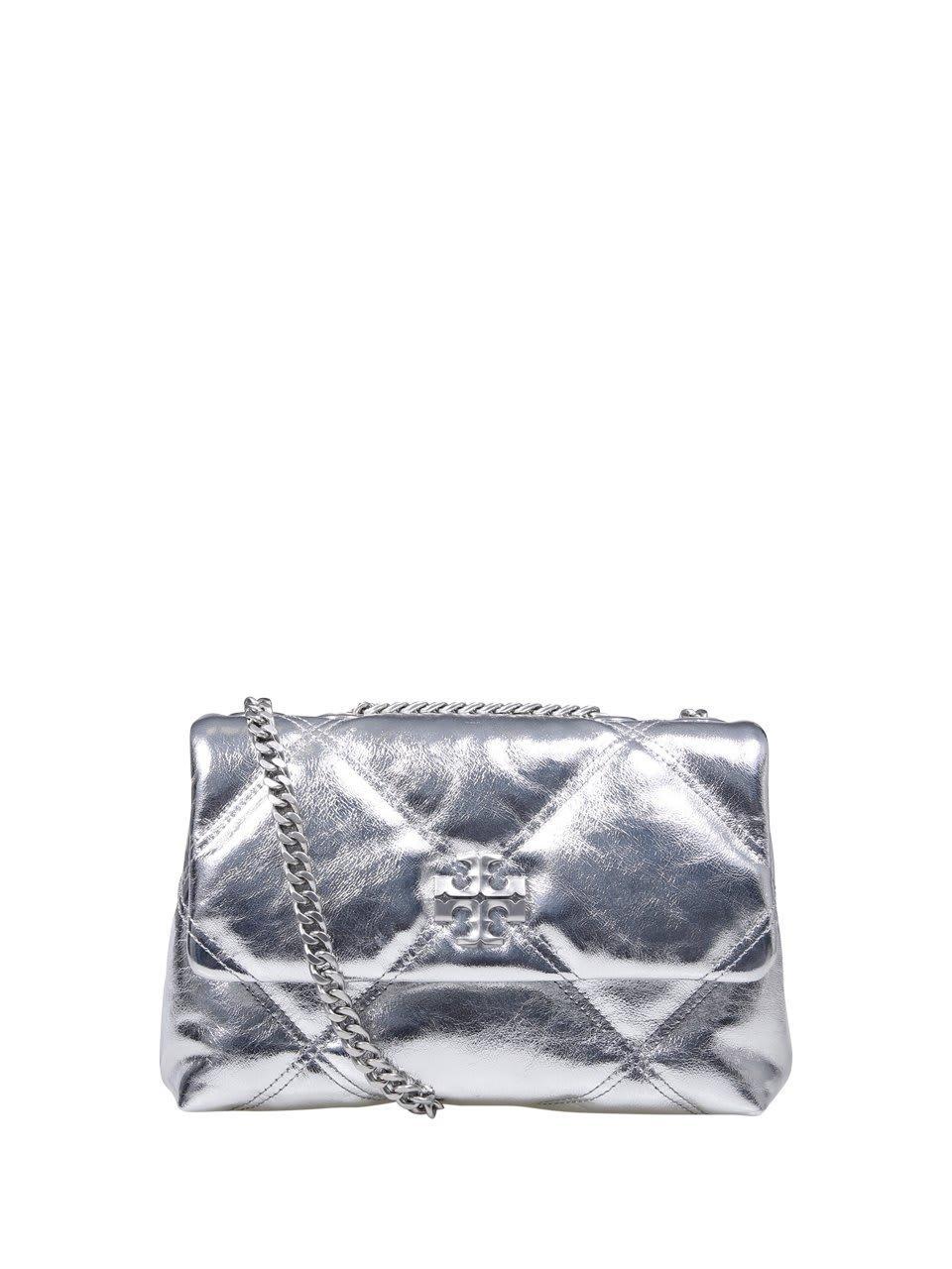 Small Kira Metallic Diamond Quilted Convertible Shoulder Bag In Silver Product Image