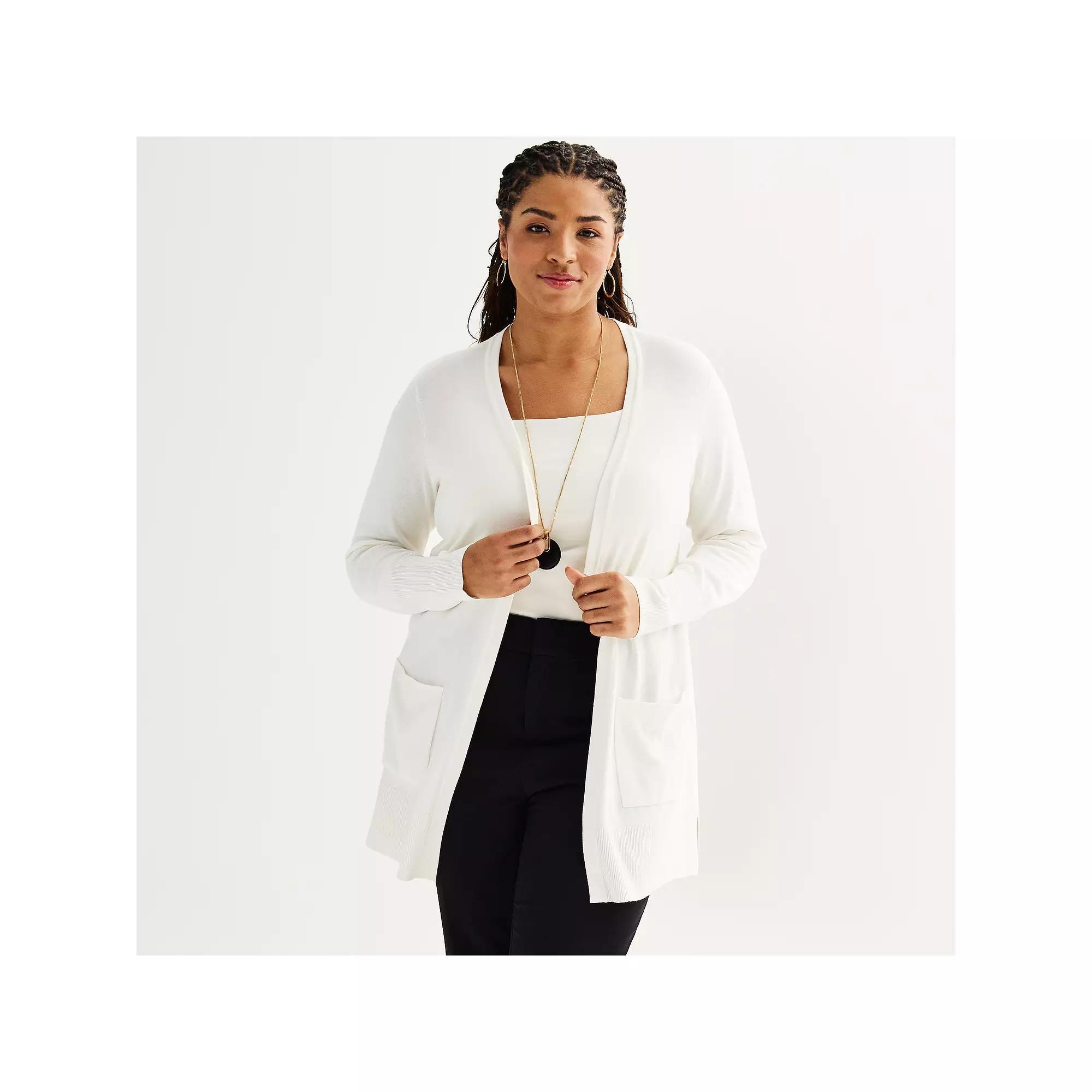 Plus Size Nine West Essential Pocketed Cardigan, Womens Product Image