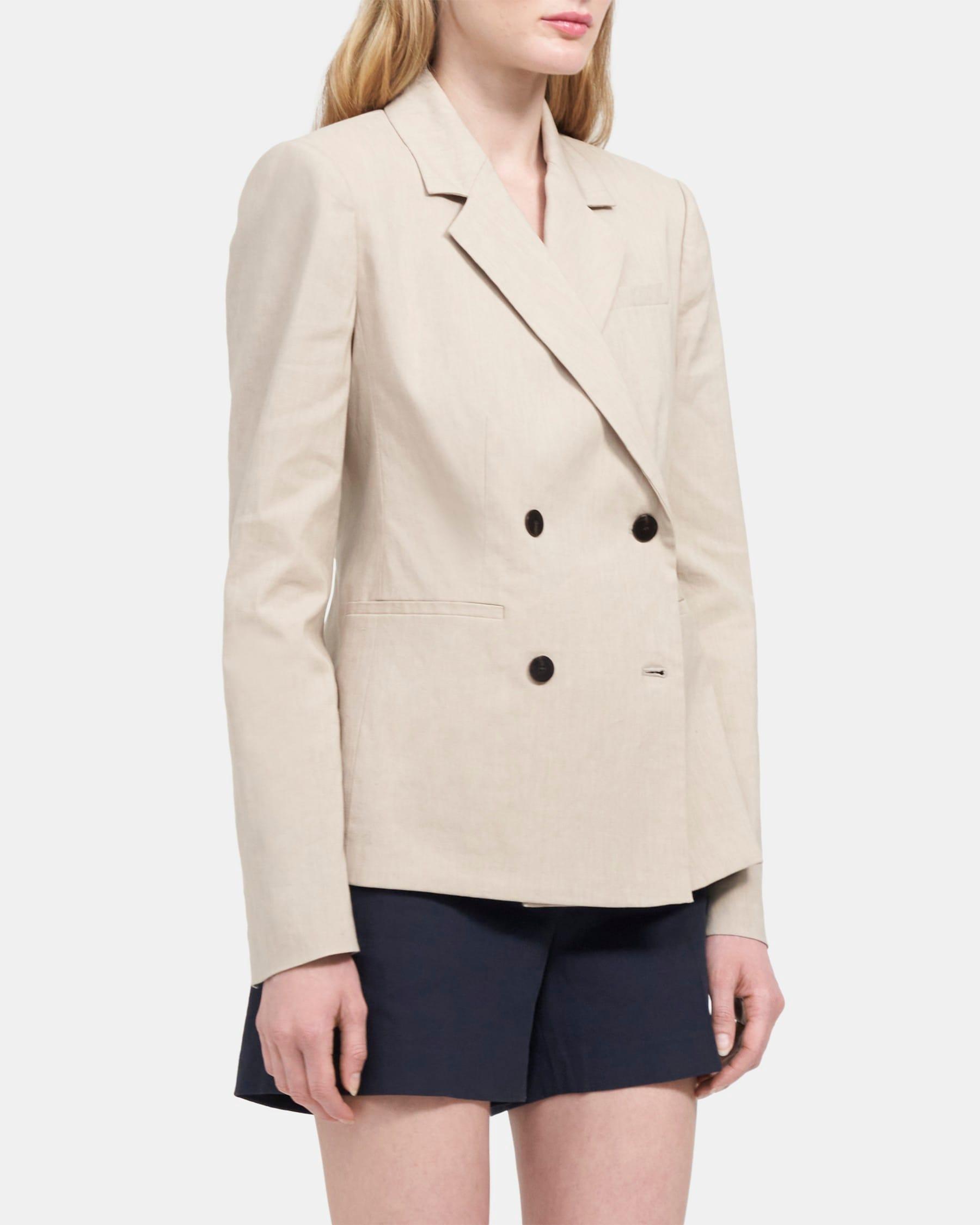 Double-Breasted Blazer in Mélange Linen Product Image