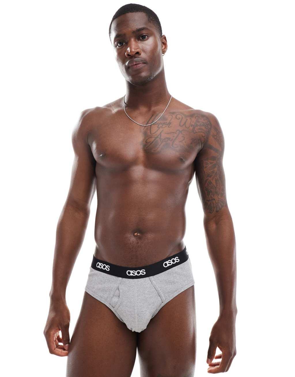 ASOS DESIGN capsule collection rib brief in light gray  Product Image