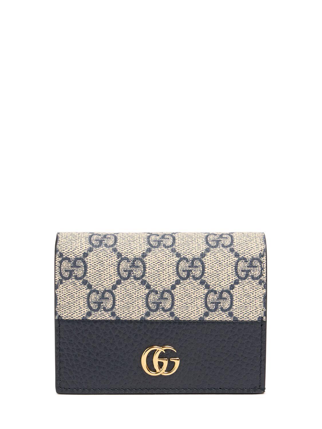 GUCCI Gg Marmont Canvas Card Case Wallet In Blu/beige Product Image