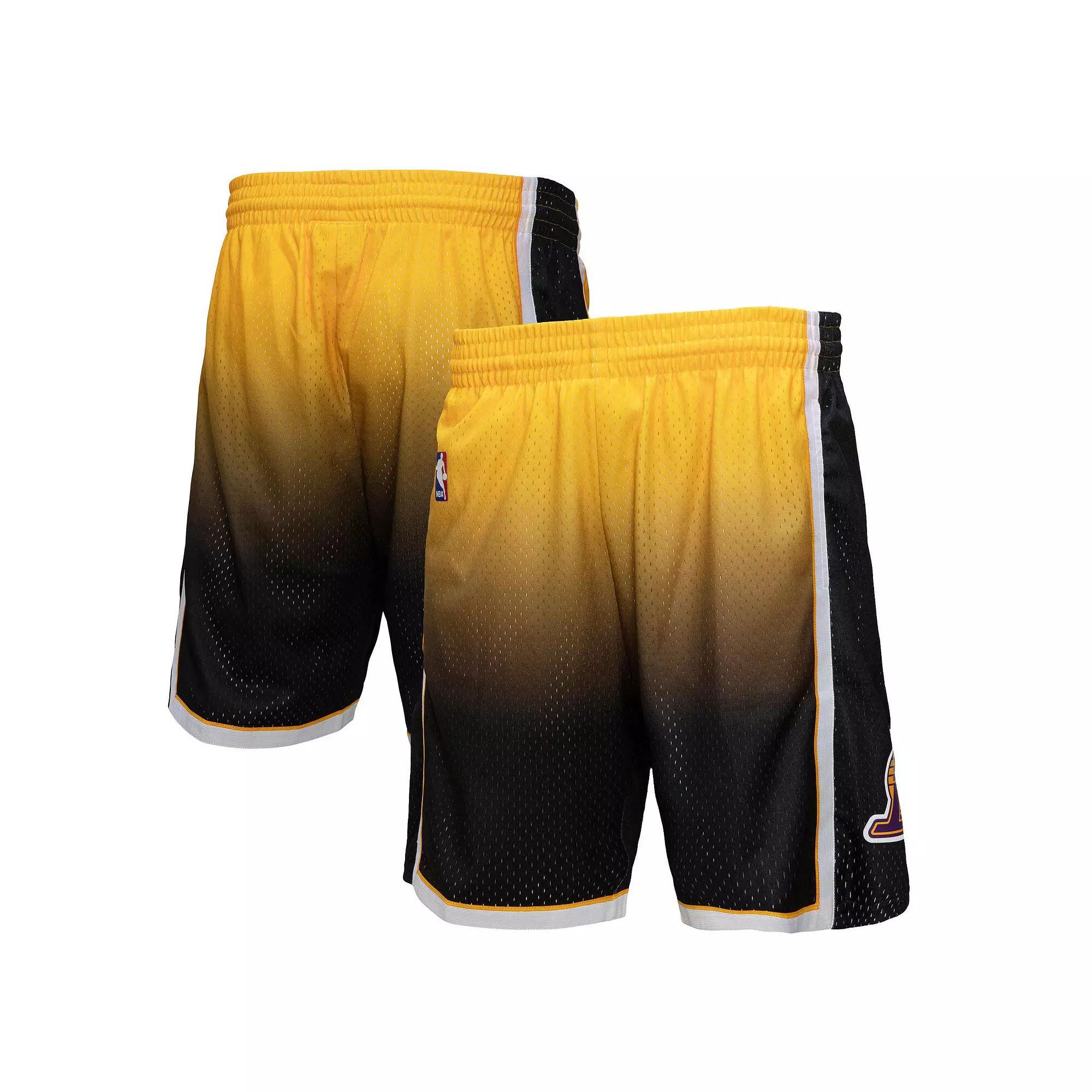 Men's Mitchell & Ness Gold/Black Los Angeles Lakers 2009/10 Hardwood Classics Fadeaway Reload 3.0 Swingman Shorts, Size: Small Product Image