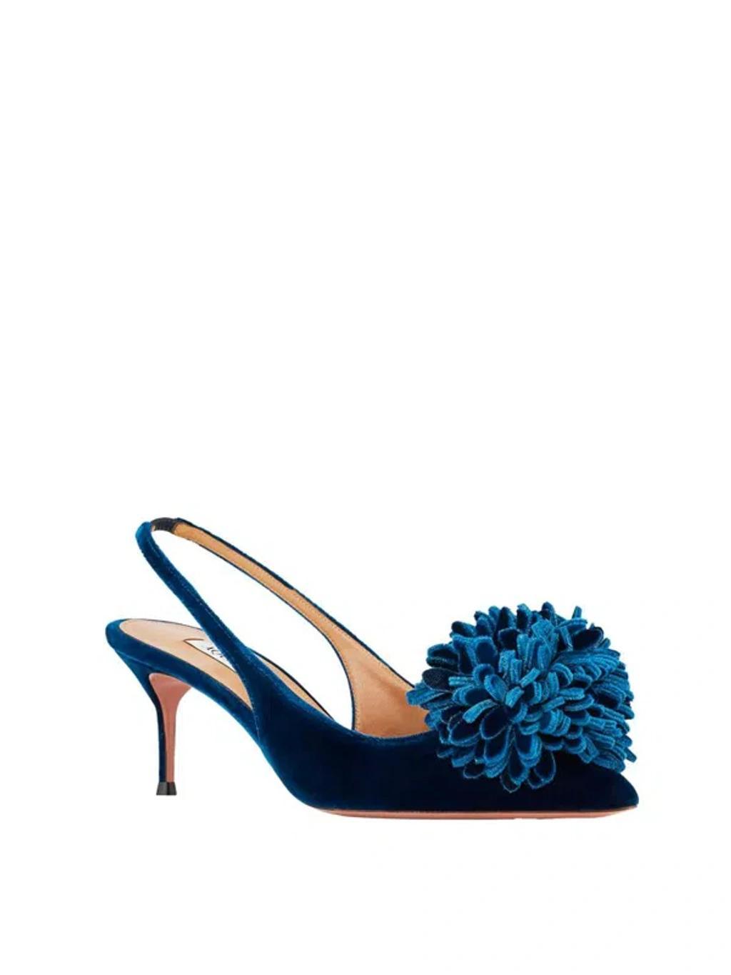 AQUAZZURA Couturier 65 Velvet Slingback Pumps In Blue Product Image