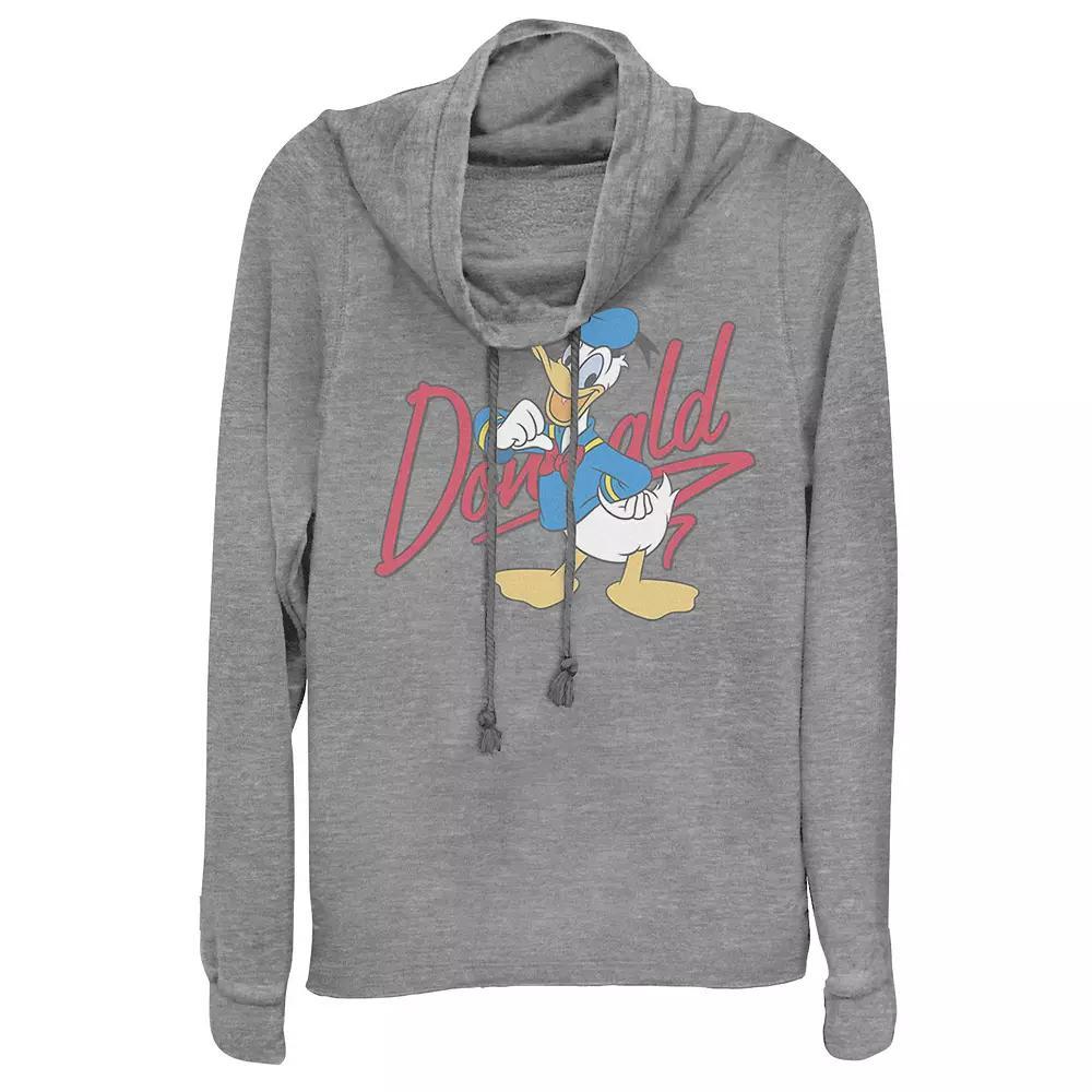 Disney Donald Duck Juniors' Logo Cowlneck Graphic Lightweight Long Sleeve, Girl's, Size: Small, Gray Grey Product Image